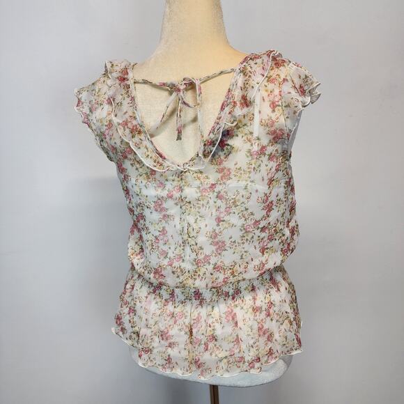 Iz Byer Floral Chiffon Flutter Blouse Size XL Fairy Cottage Coquette Vtg Y2K - Picture 3 of 13